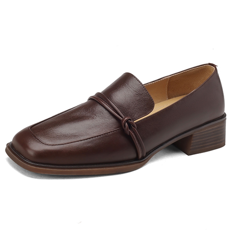 Lightweight Retro British Style Genuine Leather Square-Toe Loafers for Women - Chic Small Leather Flats Lightweight Retro British Style Genuine Leather Square-Toe Loafers for Women - Chic Small Leather Flats