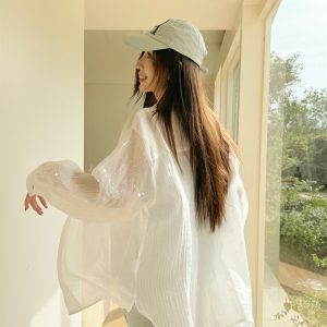 Lightweight Rhinestone Star Cardigan - Women's Sun Protection Tencel Shirt for Spring & Summer, Ultra-Heavy Industrial Design