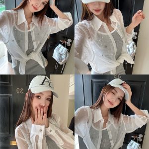 Lightweight Rhinestone Star Cardigan - Women's Sun Protection Tencel Shirt for Spring & Summer, Ultra-Heavy Industrial Design