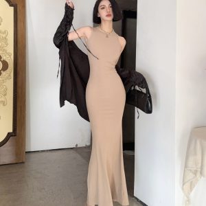 Lightweight Sexy Mermaid Dress for Women - Slim Fit Bodycon Sleeveless Long Dress for Spring and Summer Fashion