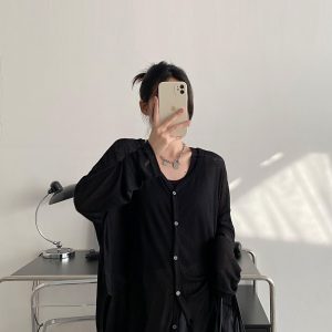 Lightweight Sheer Sun Grapefruit Cardigan - Women's Long Sleeve Summer Outerwear, Loose & Breathable Air Conditioning Jacket