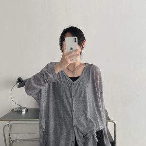 Lightweight Sheer Sun Grapefruit Cardigan - Women's Long Sleeve Summer Outerwear, Loose & Breathable Air Conditioning Jacket