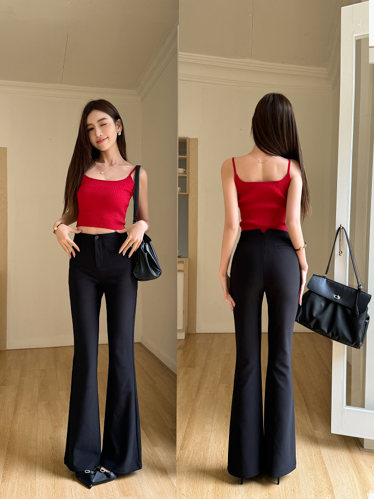 Lightweight Summer High-Waisted One-Button Slim-Fit Stretchy Floor-Length Flared Pants Lightweight Summer High-Waisted One-Button Slim-Fit Stretchy Floor-Length Flared Pants