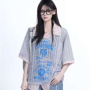 Lightweight Summer Hollow Two-Piece Short Sleeve Shirt for Women - Loose Fit with Stylish Collar, Perfect for Casual Outings