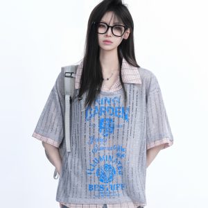 Lightweight Summer Hollow Two-Piece Short Sleeve Shirt for Women - Loose Fit with Stylish Collar, Perfect for Casual Outings