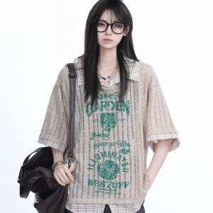 Lightweight Summer Hollow Two-Piece Short Sleeve Shirt for Women - Loose Fit with Stylish Collar, Perfect for Casual Outings