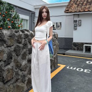 Lightweight Tencel Cotton Linen Wide-Leg Pants for Women - Breathable Mid-Waist Loose Fit Casual Trousers for Spring Summer