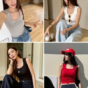 Lightweight U-Shaped Wide Shoulder Strap Vest with Chest Pads - Versatile Casual Women's Fashion for Spring and Summer