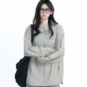 Lightweight UV Protection Jacket for Women, Loose Fit Zip-Up Hooded Coat, Ice-Feel Fabric, Sun Protection Outerwear