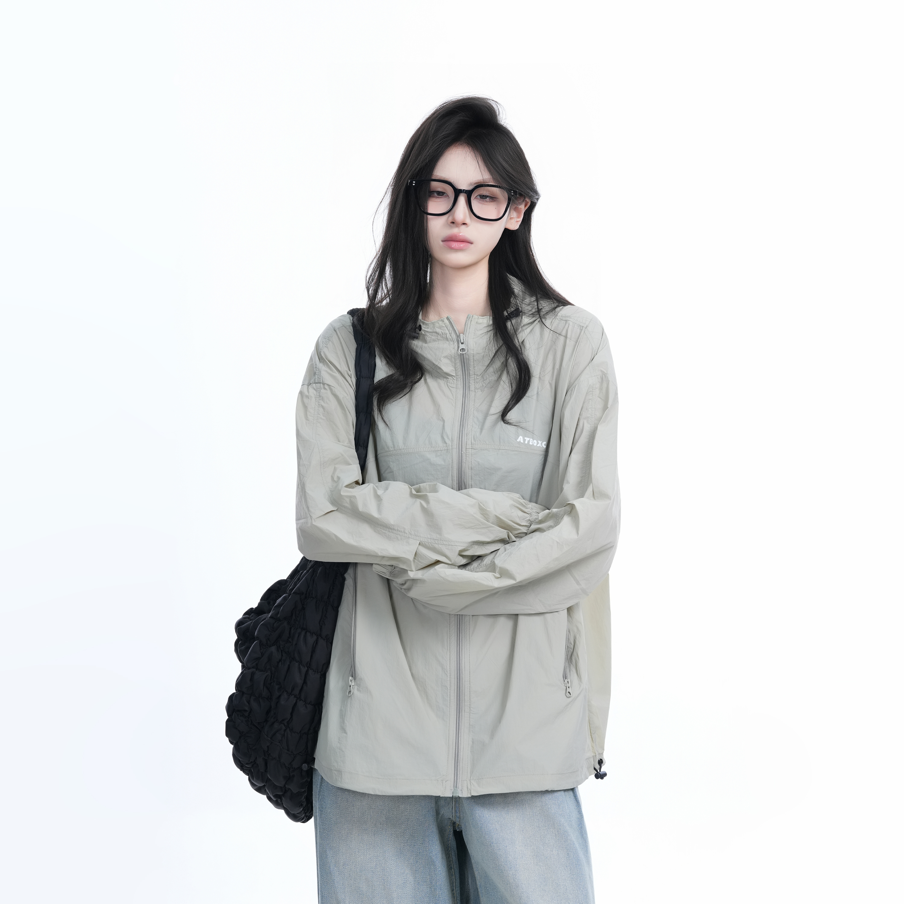 Lightweight UV Protection Jacket for Women, Loose Fit Zip-Up Hooded Coat, Ice-Feel Fabric, Sun Protection Outerwear