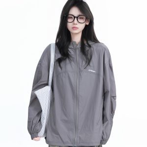 Lightweight UV Protection Jacket for Women, Loose Fit Zip-Up Hooded Coat, Ice-Feel Fabric, Sun Protection Outerwear