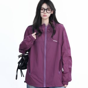 Lightweight UV Protection Jacket for Women, Loose Fit Zip-Up Hooded Coat, Ice-Feel Fabric, Sun Protection Outerwear
