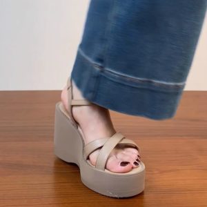Lightweight Wedge Open-Toe Sandals for Women - Summer Waterproof Platform High Heels in First-Layer Cowhide