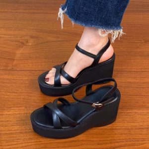 Lightweight Wedge Open-Toe Sandals for Women - Summer Waterproof Platform High Heels in First-Layer Cowhide