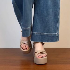 Lightweight Wedge Open-Toe Sandals for Women - Summer Waterproof Platform High Heels in First-Layer Cowhide