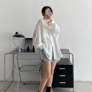Lightweight White Long-Sleeve Sun Protection Shirt for Women - Loose Korean Style Tencel Jacket Top for Spring and Summer