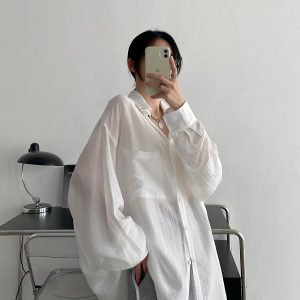 Lightweight White Long-Sleeve Sun Protection Shirt for Women - Loose Korean Style Tencel Jacket Top for Spring and Summer