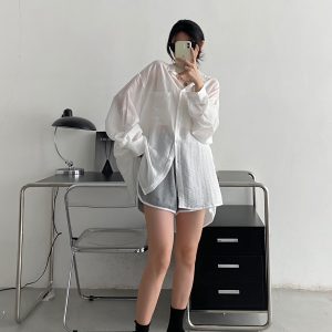 Lightweight White Long-Sleeve Sun Protection Shirt for Women - Loose Korean Style Tencel Jacket Top for Spring and Summer