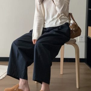 Lightweight Wide-Leg Balloon Pants for Women, Japanese Style Cropped Carrot Pants, Loose Fit Summer Trousers for Petite Fashion