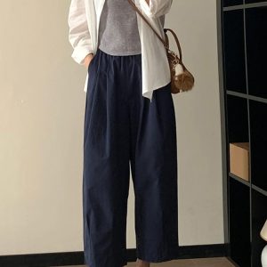Lightweight Wide-Leg Balloon Pants for Women, Japanese Style Cropped Carrot Pants, Loose Fit Summer Trousers for Petite Fashion