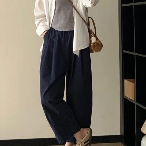 Lightweight Wide-Leg Balloon Pants for Women, Japanese Style Cropped Carrot Pants, Loose Fit Summer Trousers for Petite Fashion