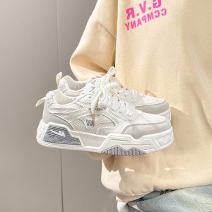 Lightweight Women's White Canvas Sneakers - Breathable Mesh Sports Shoes for Summer - Versatile Casual Footwear