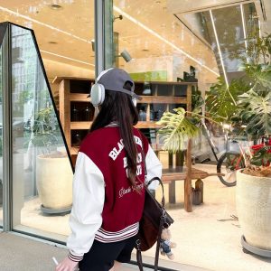 Limited Edition Vintage Letter Spliced Baseball Jacket for Women - Hip-Hop Loose Fit Short Coat, Perfect for 90s and Y2K Styles
