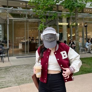 Limited Edition Vintage Letter Spliced Baseball Jacket for Women - Hip-Hop Loose Fit Short Coat, Perfect for 90s and Y2K Styles