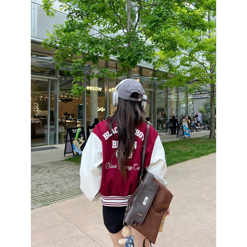 Limited Edition Vintage Letter Spliced Baseball Jacket for Women - Hip-Hop Loose Fit Short Coat, Perfect for 90s and Y2K Styles
