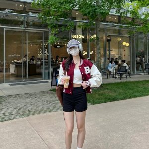 Limited Edition Vintage Letter Spliced Baseball Jacket for Women - Hip-Hop Loose Fit Short Coat, Perfect for 90s and Y2K Styles