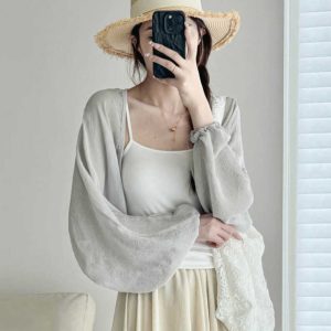 Linen Long Sleeve Cardigan for Women - Versatile Sheer Textured Shawl Top, Lightweight and Breathable for Spring/Summer 2025