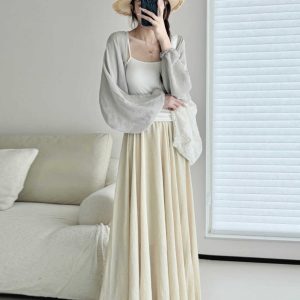 Linen Long Sleeve Cardigan for Women - Versatile Sheer Textured Shawl Top, Lightweight and Breathable for Spring/Summer 2025
