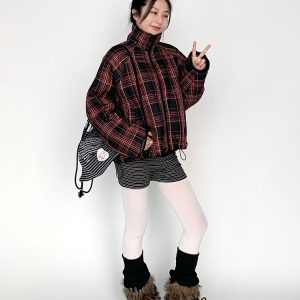 Little Devil Velvet Layering Leggings for Autumn Winter - Striped Inner Wear with Anti-Exposure Safety Shorts