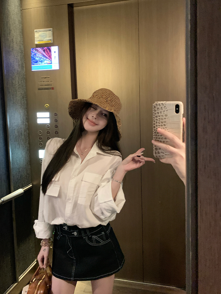 Long Sleeve Imitation Linen Shirt for Women - White Loose Summer Top with Sun Protection - Casual Intellectual Relaxation Style Long Sleeve Imitation Linen Shirt for Women - White Loose Summer Top with Sun Protection - Casual Intellectual Relaxation Style