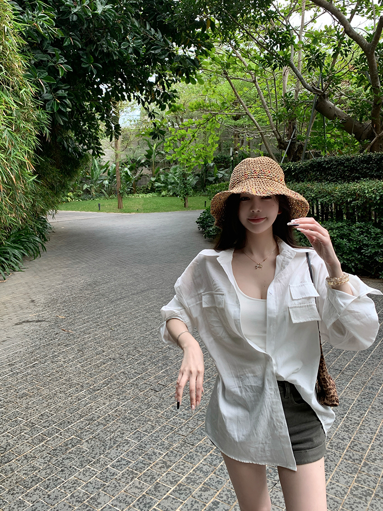 Long Sleeve Imitation Linen Shirt for Women - White Loose Summer Top with Sun Protection - Casual Intellectual Relaxation Style Long Sleeve Imitation Linen Shirt for Women - White Loose Summer Top with Sun Protection - Casual Intellectual Relaxation Style