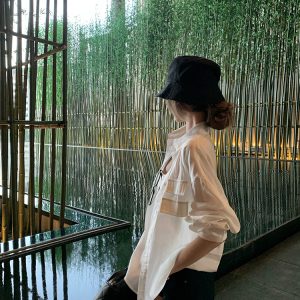 Long Sleeve Imitation Linen Shirt for Women - White Loose Summer Top with Sun Protection - Casual Intellectual Relaxation Style