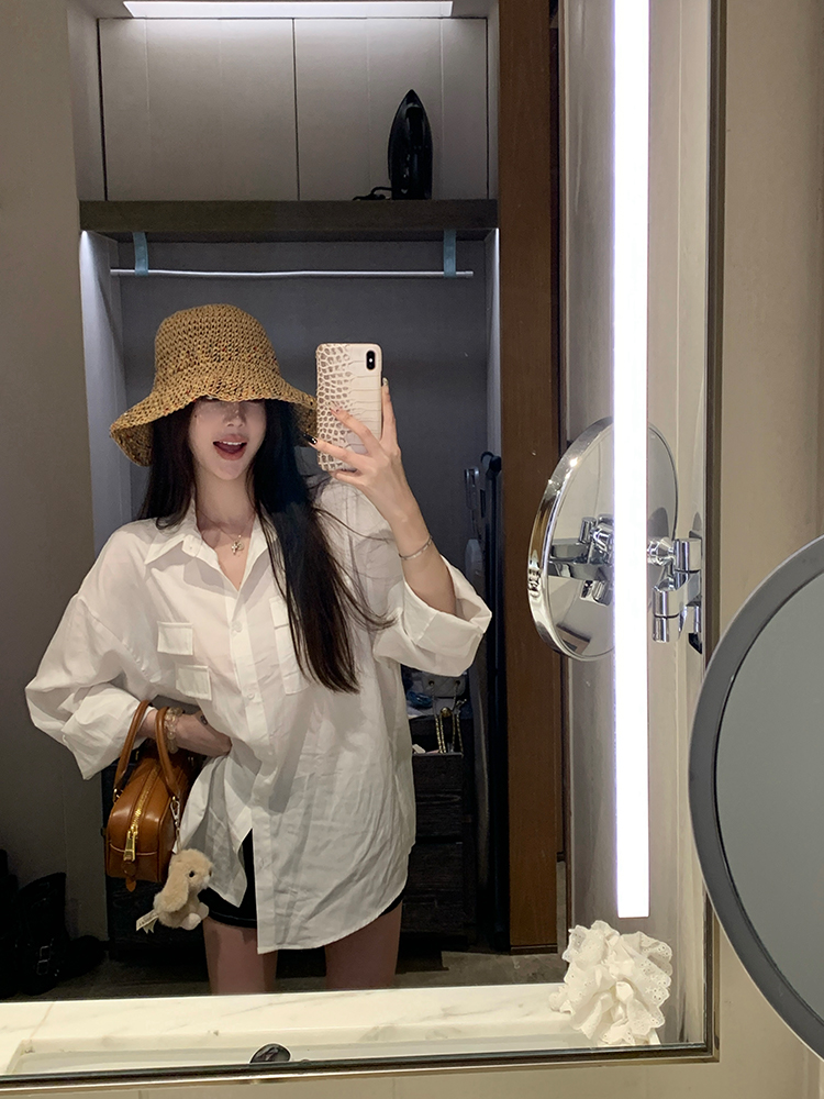 Long Sleeve Imitation Linen Shirt for Women - White Loose Summer Top with Sun Protection - Casual Intellectual Relaxation Style Long Sleeve Imitation Linen Shirt for Women - White Loose Summer Top with Sun Protection - Casual Intellectual Relaxation Style