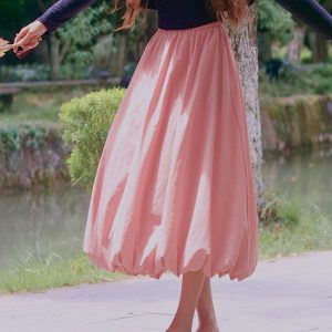 Long Slim Fit Pumpkin Skirt with Flower Buds - Sweet Jellyfish Design, Spring 2025 Women's Wrinkle-Resistant Half Skirt
