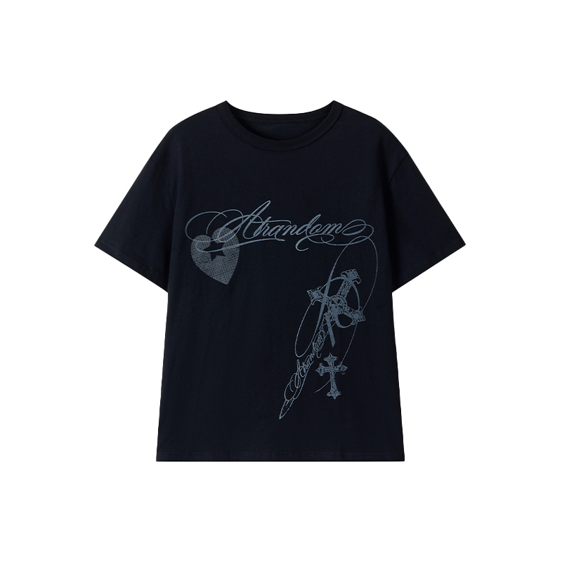 Loose Casual Black and White Short Sleeve T-Shirt with Text Print - Round Neck, Trendy Street Style, Everyday Essential Loose Casual Black and White Short Sleeve T-Shirt with Text Print - Round Neck, Trendy Street Style, Everyday Essential