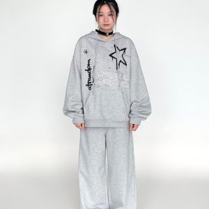 Loose Casual Wide-Leg Terry Sweatpants with Drawstring Elastic Waist – Solid Color Autumn Winter Fashion Pants