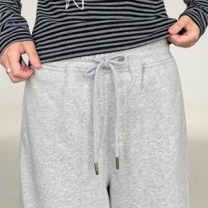 Loose Casual Wide-Leg Terry Sweatpants with Drawstring Elastic Waist – Solid Color Autumn Winter Fashion Pants