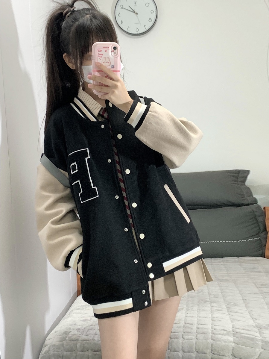 Loose College Style Women's Baseball Jacket - 2023 Spring Autumn American Cotton-Padded Top for Students, Casual Fashion Outerwear Loose College Style Women's Baseball Jacket - 2023 Spring Autumn American Cotton-Padded Top for Students, Casual Fashion Outerwear