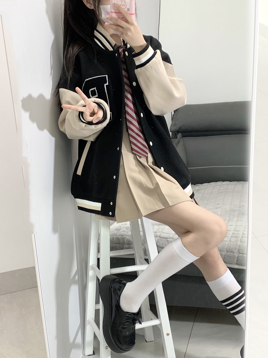 Loose College Style Women's Baseball Jacket - 2023 Spring Autumn American Cotton-Padded Top for Students, Casual Fashion Outerwear Loose College Style Women's Baseball Jacket - 2023 Spring Autumn American Cotton-Padded Top for Students, Casual Fashion Outerwear