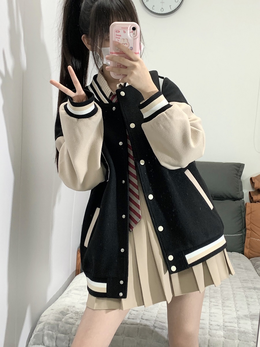 Loose College Style Women's Baseball Jacket - 2023 Spring Autumn American Cotton-Padded Top for Students, Casual Fashion Outerwear Loose College Style Women's Baseball Jacket - 2023 Spring Autumn American Cotton-Padded Top for Students, Casual Fashion Outerwear