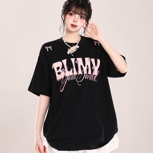 Loose Fit American-Style Letter Embroidery Short Sleeve T-Shirt for Women - Summer 2025 Korean Style, Slimming and Chic