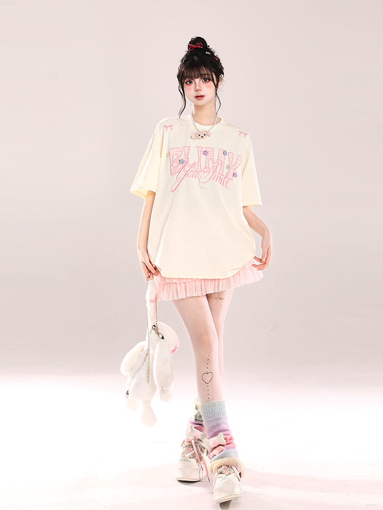 Loose Fit American-Style Letter Embroidery Short Sleeve T-Shirt for Women - Summer 2025 Korean Style, Slimming and Chic Loose Fit American-Style Letter Embroidery Short Sleeve T-Shirt for Women - Summer 2025 Korean Style, Slimming and Chic