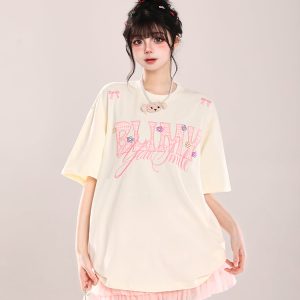 Loose Fit American-Style Letter Embroidery Short Sleeve T-Shirt for Women - Summer 2025 Korean Style, Slimming and Chic