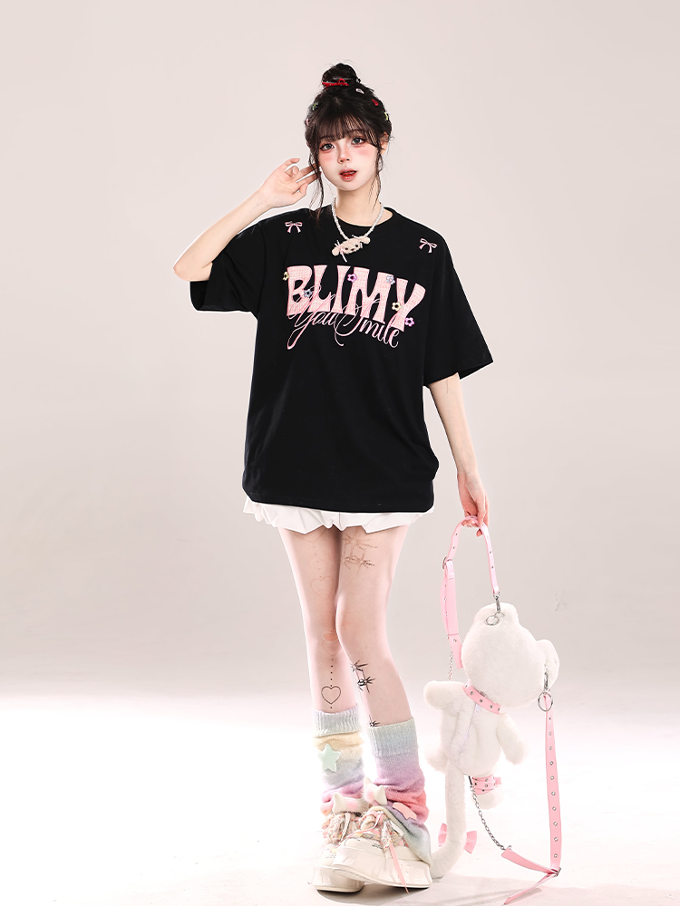 Loose Fit American-Style Letter Embroidery Short Sleeve T-Shirt for Women - Summer 2025 Korean Style, Slimming and Chic Loose Fit American-Style Letter Embroidery Short Sleeve T-Shirt for Women - Summer 2025 Korean Style, Slimming and Chic