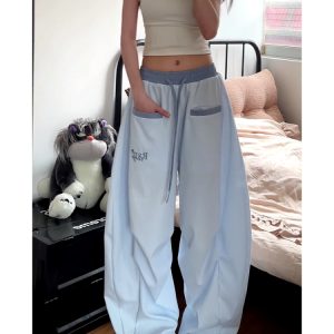 Loose Fit Striped Curved Knife Work Pants for Women - Versatile Wide-Leg Jazz Dance Casual Trousers in American Street Style
