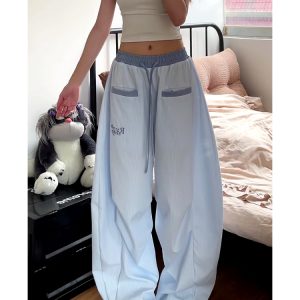 Loose Fit Striped Curved Knife Work Pants for Women - Versatile Wide-Leg Jazz Dance Casual Trousers in American Street Style